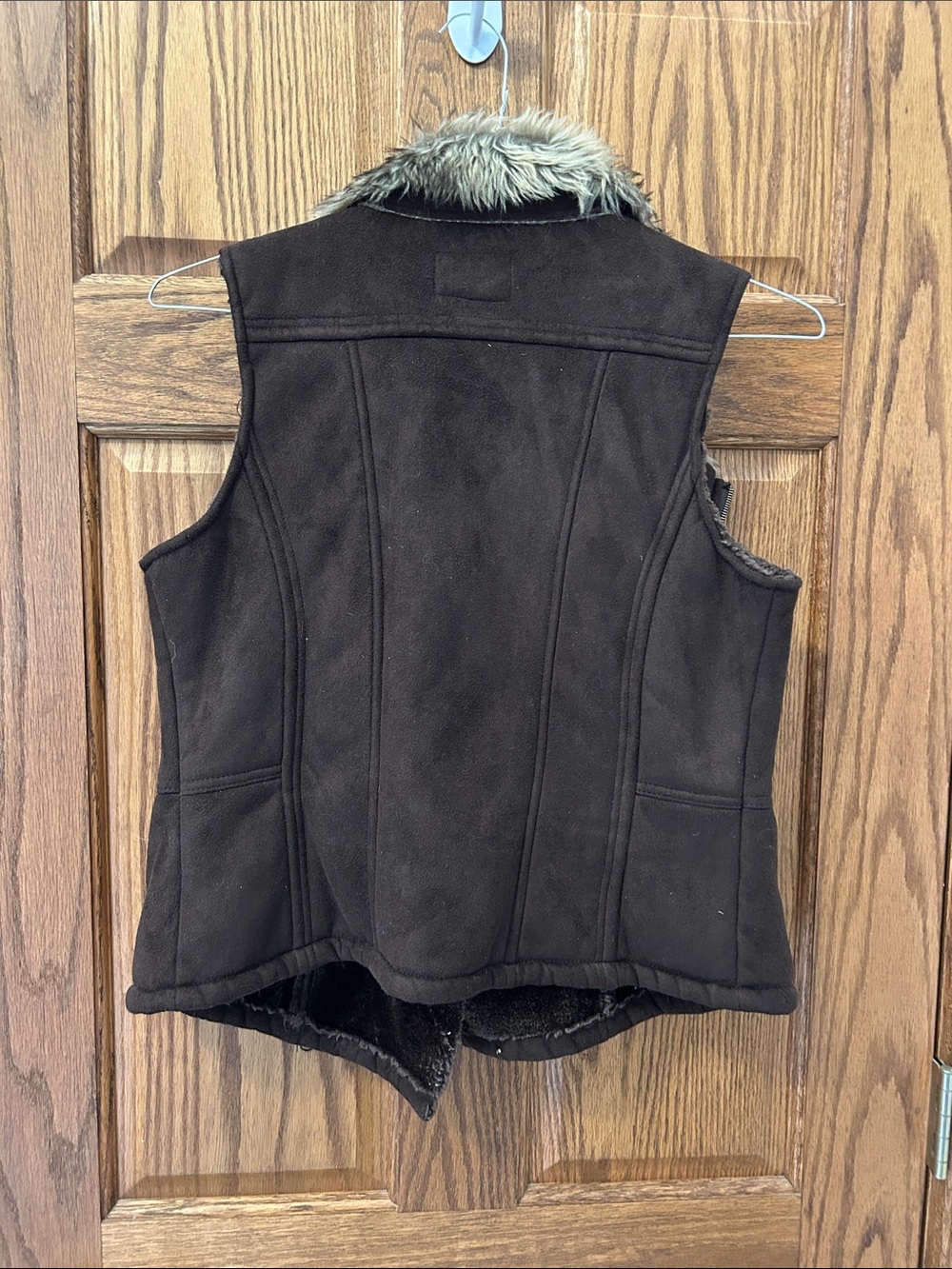 Live a Little Dark Brown Faux Fur Collar Zip Vest image 5